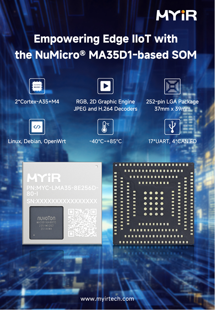 MYIR Introduces Nuvoton NuMicro MA35D1-based SOM for Advanced Edge IIoT Gateways